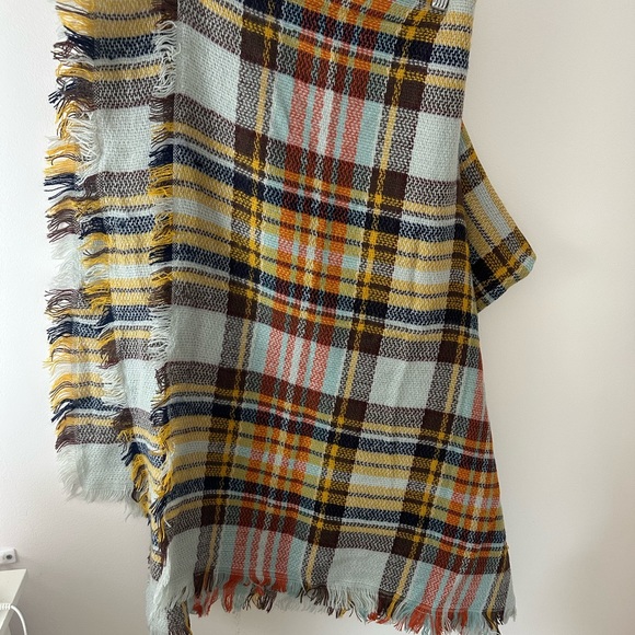 Large mustard modern boho chic Plaid Blanket Scarf - Picture 2 of 3